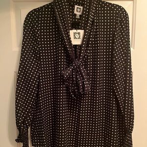 Anne Klein black and white polka dot blouse